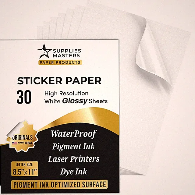 30 Glossy Sticker Sheets 8.5 x 11, Printable Glossy High Resolution Paper f...