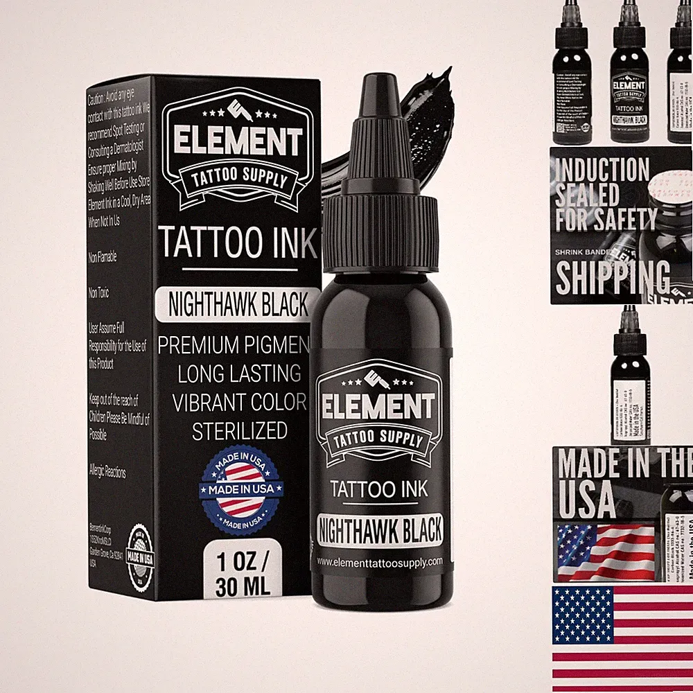 Professional Nighthawk Black Ink - 1 oz Bottle, Safe for Skin & Fade-Resistant